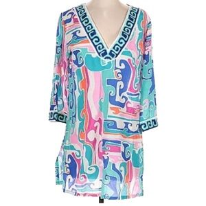 Trina Turk V-Neck Embroidered Trim Tunic Swim Cover Up Large